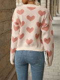 christmas outfit Amfeov Long Sleeves Loose Heart Print Jacquard Split-Joint Round-Neck Pullovers Sweater Tops