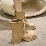 Amfeov Thick Soled Solid Color Women Boots 2024 Style Back Zipper Fashion Boots Women Trend Versatile Personality Chelsea Boots Women