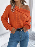 christmas outfit Amfeov Long Sleeves Loose Asymmetric Solid Color Split-Joint One-Shoulder Pullovers Sweater Tops