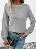 christmas outfit Amfeov Long Sleeves Loose Solid Color Split-Joint Round-Neck Pullovers Sweater Tops