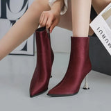 Amfeov Women Ankle Boots Pointed Toe Chelsea Botas Side Zipper Winter Short Boots Woman Size 35-39 party Pumps