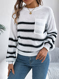 christmas outfit Amfeov Long Sleeves Loose Contrast Color Pockets Split-Joint Round-Neck Pullovers Sweater Tops