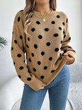 christmas outfit Amfeov Long Sleeves Loose Contrast Color Polka-Dot Round-Neck Pullovers Sweater Tops