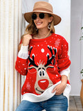 christmas outfit Amfeov Casual Loose Long Sleeves Printed Round-Neck Sweater Tops