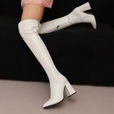 cold weather outfits Amfeov Sexy Thigh Boots Women Pointed Toe Block Heels 10cm Size 47 48 49 50 Party Soft Female Stretch Booties