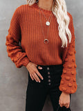 christmas outfit Amfeov Long Sleeves Loose Hollow Solid Color Round-Neck Knitwear Pullovers Sweater Tops