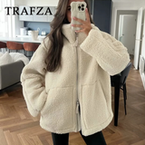 cold weather outfits Amfeov 2024 Autumn Winter Casual Women Jackets Fashion Streetwear Thick Oversized Solid Zipper O Neck Teddy Fleece Ladies Coats