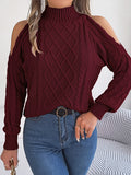 christmas outfit Amfeov Long Sleeves Loose Hollow Solid Color Cold Shoulder Pullovers Sweater Tops