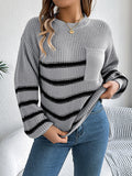 christmas outfit Amfeov Long Sleeves Loose Contrast Color Pockets Split-Joint Round-Neck Pullovers Sweater Tops