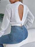 christmas outfit Amfeov Long Sleeves Loose Backless Buttoned Hollow Solid Color Split-Joint Round-Neck Pullovers Sweater Tops