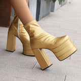 cold weather outfits Amfeov Fashion Women Ankle Boots Toe Block High Heels 14cm Platform Hill 8cm Party Booty 43 44 45 46