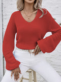 christmas outfit Amfeov Long Sleeves Loose Solid Color Split-Joint V-Neck Pullovers Sweater Tops