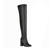 cold weather outfits Amfeov Women Boots Over Knee 61cm Chunky Heels 10.5cm Pointed Toe Flock Suede Big Size 33 45 46 48 Black