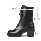 cold weather outfits Amfeov Ankle Boots Women Platform Shoes Rubber Lace Up Black Autumn Chunky Boots big size 46