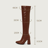 cold weather outfits Amfeov Sexy Thigh Boots Women Pointed Toe Block Heels 10cm Size 47 48 49 50 Party Soft Female Stretch Booties