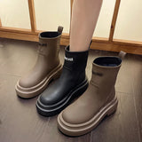 Amfeov 2024 New Wear  Boots Women's Letter Print Smoke-pipe Boots Thick Soles Soft Leather Fashion Women's Short Boots