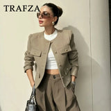 cold weather outfits Amfeov 2024 Spring Casual Women Short Jackets Fashion Streetwear Solid Pockets O Neck Single Breasted Elegant Chic Short Jackets