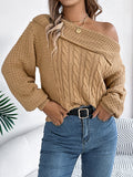 christmas outfit Amfeov Long Sleeves Loose Asymmetric Solid Color Split-Joint One-Shoulder Pullovers Sweater Tops