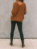 christmas outfit Amfeov Long Sleeves Loose Solid Color V-Neck Knitwear Pullovers Sweater Tops