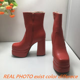 cold weather outfits Amfeov Fashion Women Ankle Boots Toe Chunky Heels 12cm Platform 5cm 49 50 Sexy Party Booties