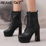 cold weather outfits Amfeov Female Boots Toe Ultrahigh Heels 12.5cm Platform 3.5cm Lace Up Big Size 49 50 Fashion Women Booty