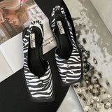 Amfeov Fashion Ladies Elastic Band Flat Heel Women Summer Elegant Ladies Sandals Shallow Party Shoes Square Heel Square Toe