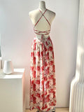 Amfeov Pink Rose Floral V-Neck Long Dress