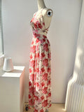 Amfeov Pink Rose Floral V-Neck Long Dress