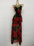 Amfeov Red Rose Floral V-Neck Long Dress