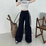 Black Friday Amfeov American Retro Black Two-bar Casual Sports Pants Women's Summer High Street Wide-leg Straight Loose Hot Girl Quick-drying Pants