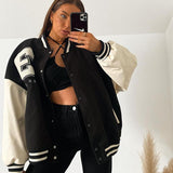 Black Friday Amfeov American Retro Black Sweet Cool Baseball Suit Women's Spring European And American High Street Bomber Jacket Short Spice Girl Jacket