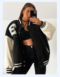 Black Friday Amfeov American Retro Black Sweet Cool Baseball Suit Women's Spring European And American High Street Bomber Jacket Short Spice Girl Jacket