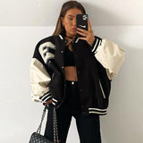 Black Friday Amfeov American Retro Black Sweet Cool Baseball Suit Women's Spring European And American High Street Bomber Jacket Short Spice Girl Jacket