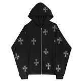 Black Friday Amfeov American Retro Cross Hot Drilling Black Hooded Sweater Women's Autumn European And American Street Design Sense Niche Hoodie Jacket