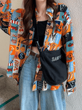 Amfeov Vintage Mixed Print Long Sleeve Blouse