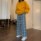 Harajuku Plaid Pants Women Oversize Wide Leg Trousers Female Korean Style High Waist Checkered Pajama 2021 Spring Summer