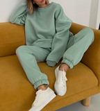 Amfeov Autumn Winter Warm Fleece Sweatshirt and Pants Matching Set Women Two Pieces Tracksuits Casual Female Loose Sweatpants