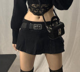 Pastel Goth Low Waist Black Micro Skirts Y2K Streetwear Pockets Patchwork A-line Skirt E-girl Aesthetics Outfits Zipper
