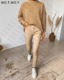 WOTWOY Autumn Winter Thickening Oversized Sweater Women Long Sleeve Casual Loose Pullovers Female Cashmere Solid Knitted Tops