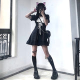 Amfeov hoco dresses QWEEK Goth Maid Dress Kawaii Gothic Milkmaid  Lolita Outfit Cosplay Costume E Girl Puff Sleeve Bandage Dress 2024 Mall Goth Emo