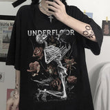 Amfeov Gothic T-Shirt Women's Skeleton Print Grunge Aesthetic Goth T Shirt Dark Edgy Fashion Streetwear Graphic Tee Unisex Couple Tops