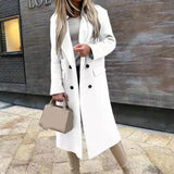Winter Women Casual Vintage Warm Overcoat Female Autumn Long Sleeve Suit Collar Long Woolen Coats Elegant Buttoned Jacket