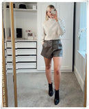 Amfeov Sexy High Waist Faux Pu Leather Shorts  2022 Women Bottom pantalon Taille Haute Spring Vintage Solid Short Cuir Femme