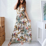 Amfeov New Printed Lace Summer Dress Women 2022 Sexy Deep V-Neck Dresses Ankle-Length Beach Party Dress Robe Clubwear Women's Clothing
