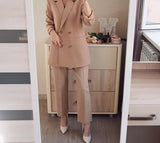 Amfeov New Autumn Winter Women's Pant Suit Double Breasted Notched Blazer Jacket & Pant Office Wear Women Suit Female Sets