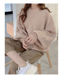 Amfeov Graduation Gifts 2020 Winter Korean Casual V Neck Lantern Sleeve Loose Rabbit Hair Soft Thicked Pullover Women Oversized Knitted Sweater