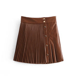 Solid pu leather skirt high waist buttons sexy mini pleated skirt Asymmetrical fashion faldas cortas za 2020 women autumn