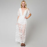 Amfeov Jastie Bohemian Lace Maxi Jumpsuit Women Romper Chic Floral Embroidered Jumpsuit Women Summer Playsuits V-Neck  Jumpsuits