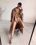 Amfeov Casual High Waist Khaki Pants Women 2024 Summer Spring Brown Ladies Office Trousers Zipper Pocket Solid Female Pencil Pants