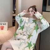 Amfeov Star Pattern Pullover Women Sweater Long Sleeve Sweaters Loose Embroidery Knitted Sweater Women's Jumper Plus Size